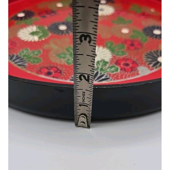 Vintage Round Red Lacquer Plastic Serving Tray Boho Flowers - Picture 11 of 11